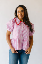 The Evenson Collared Gingham Peplum in Pink