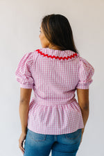 The Evenson Collared Gingham Peplum in Pink