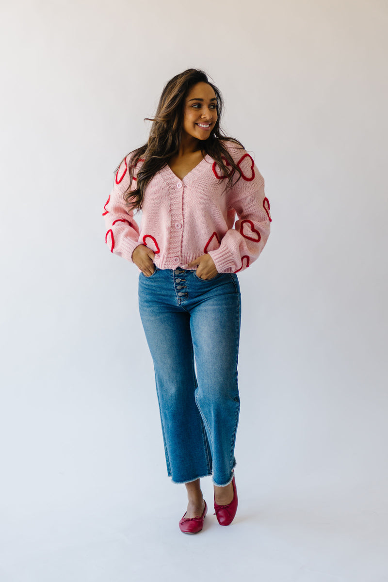 The Dobson Heart Embroidered Cardigan in Pink