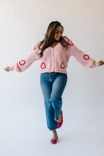 The Dobson Heart Embroidered Cardigan in Pink