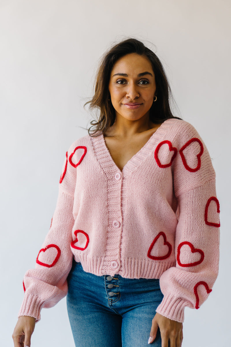 The Dobson Heart Embroidered Cardigan in Pink