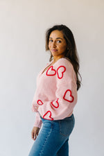 The Dobson Heart Embroidered Cardigan in Pink