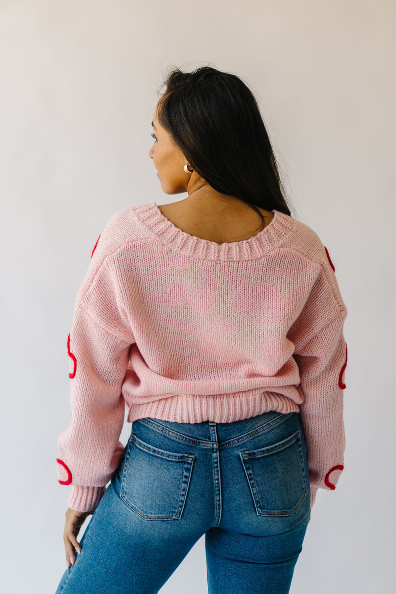 The Dobson Heart Embroidered Cardigan in Pink