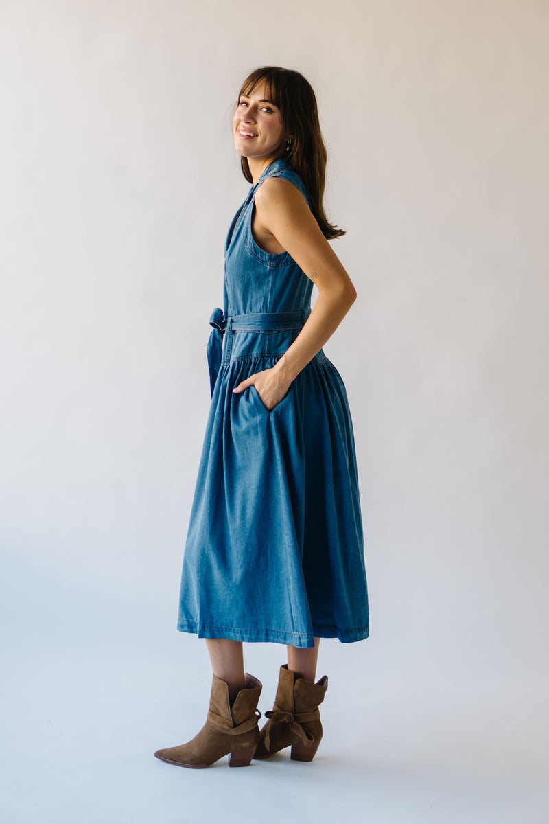 The Anderson Button-Down Midi Dress in Denim