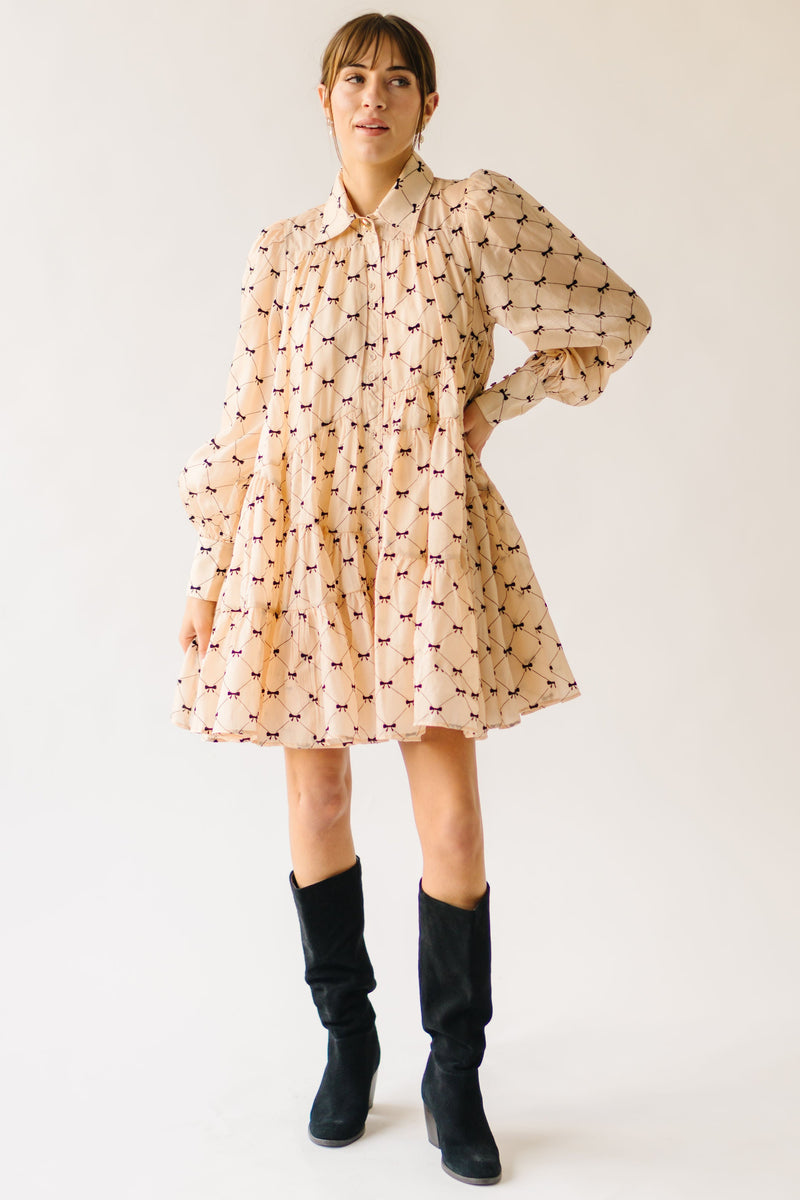 The Reese Ribbon Detail Dress in Tan