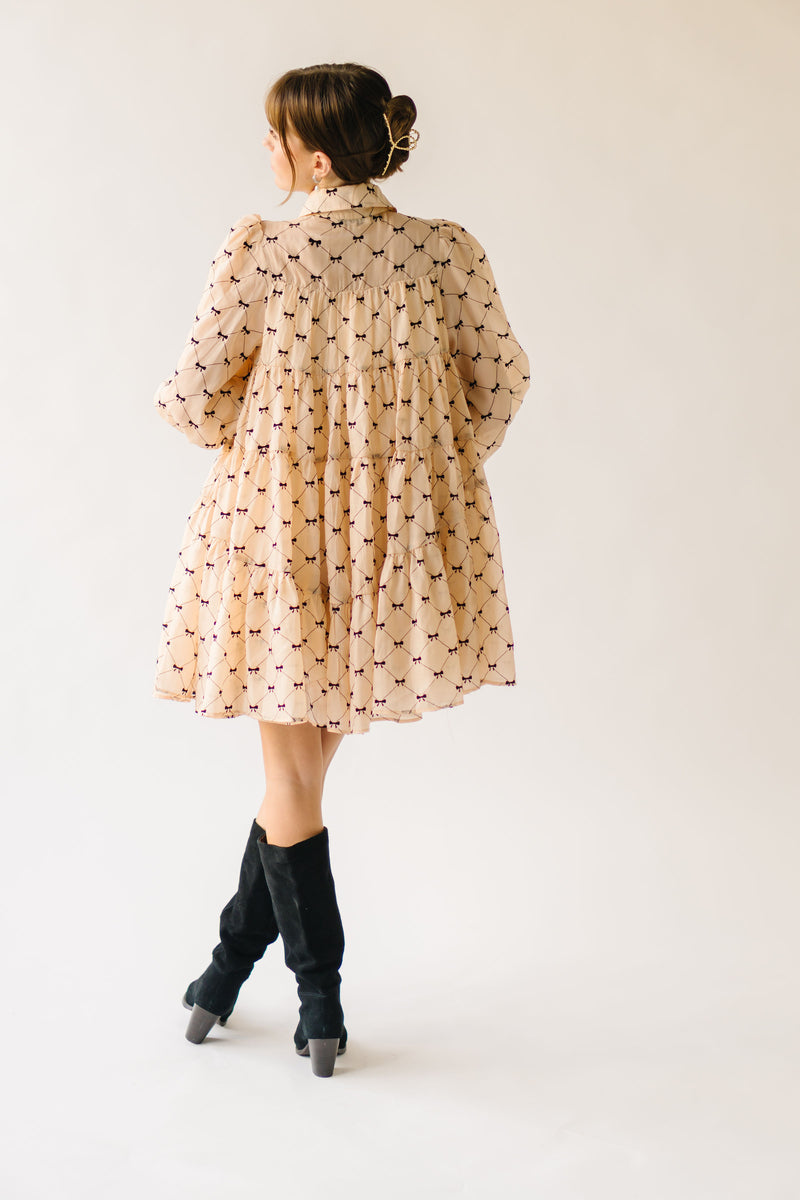 The Reese Ribbon Detail Dress in Tan