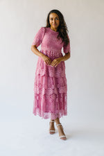 The Ortiz Lace Pattern Midi Dress in Dusty Rose