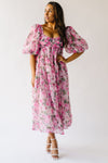 The Styron Puff Sleeve Midi Dress in Pink Floral