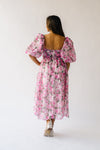 The Styron Puff Sleeve Midi Dress in Pink Floral