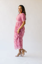 The Ortiz Lace Pattern Midi Dress in Dusty Rose