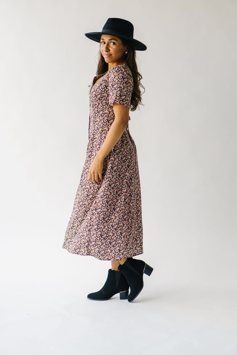 The Tailford Floral V-Neck Midi Dress in Black