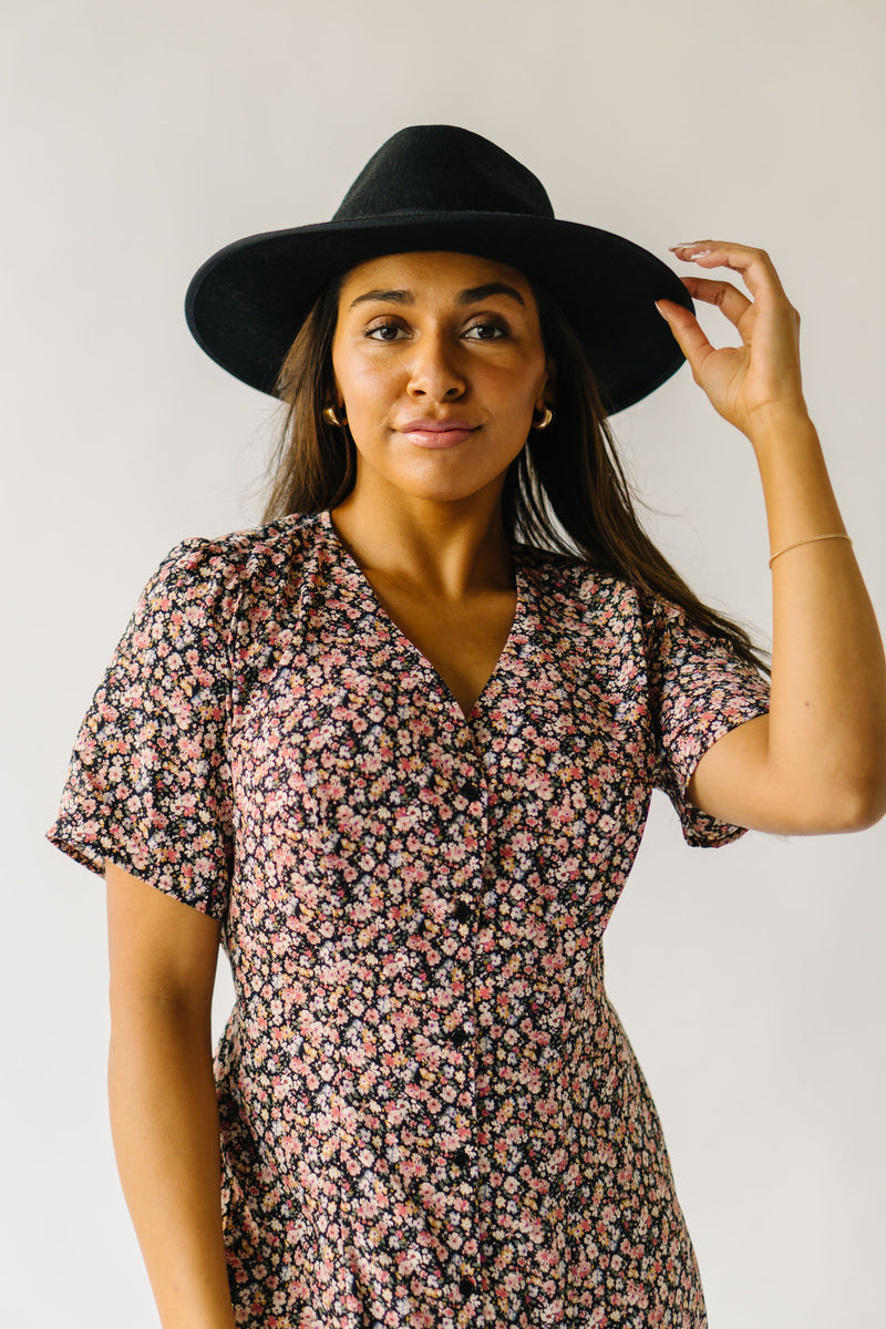 The Tailford Floral V-Neck Midi Dress in Black