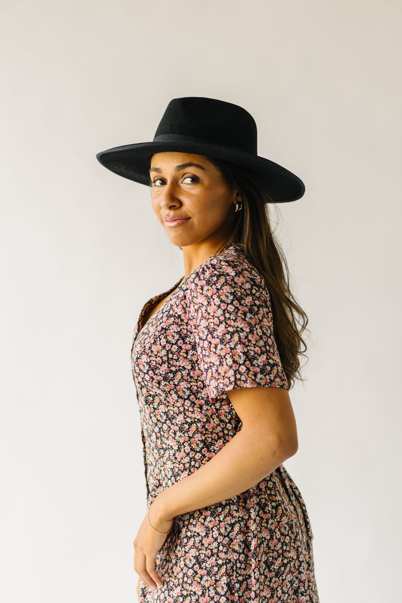 The Tailford Floral V-Neck Midi Dress in Black