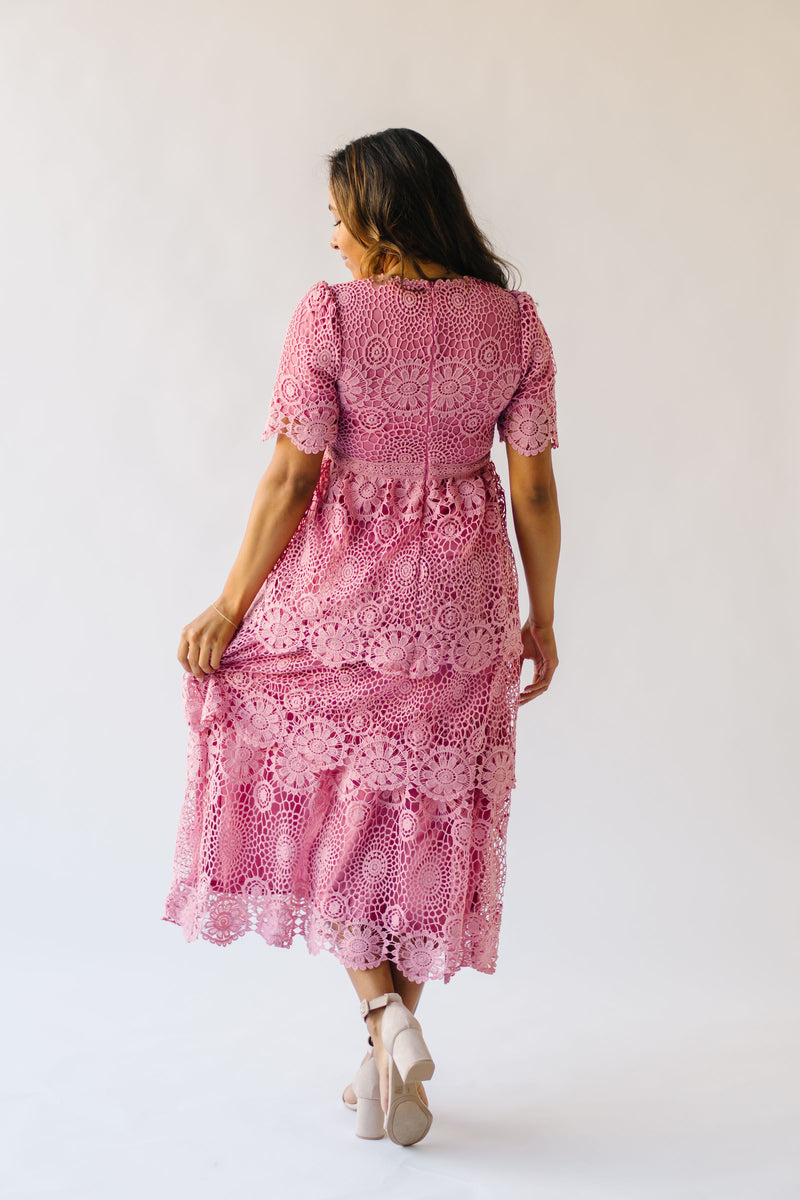 The Ortiz Lace Pattern Midi Dress in Dusty Rose