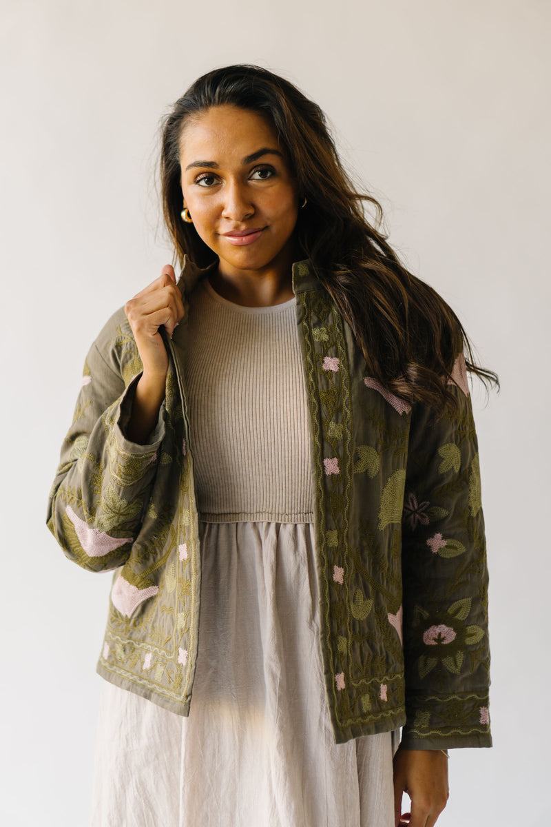 The Brisco Floral Patterned Jacket in Olive