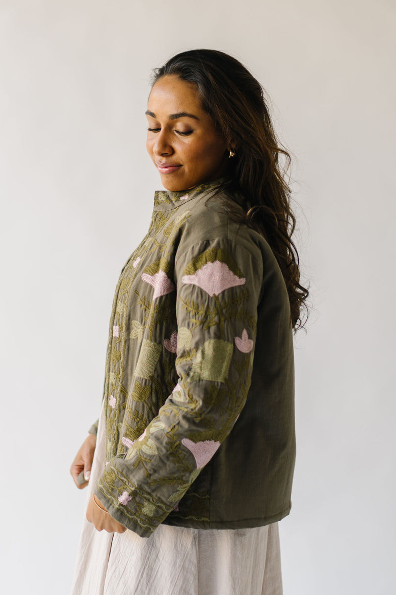 The Brisco Floral Patterned Jacket in Olive