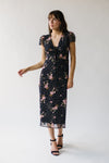 The Catrina V-Neck Floral Midi Dress in Black