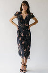 The Catrina V-Neck Floral Midi Dress in Black