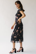 The Catrina V-Neck Floral Midi Dress in Black