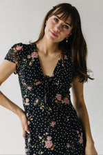 The Catrina V-Neck Floral Midi Dress in Black