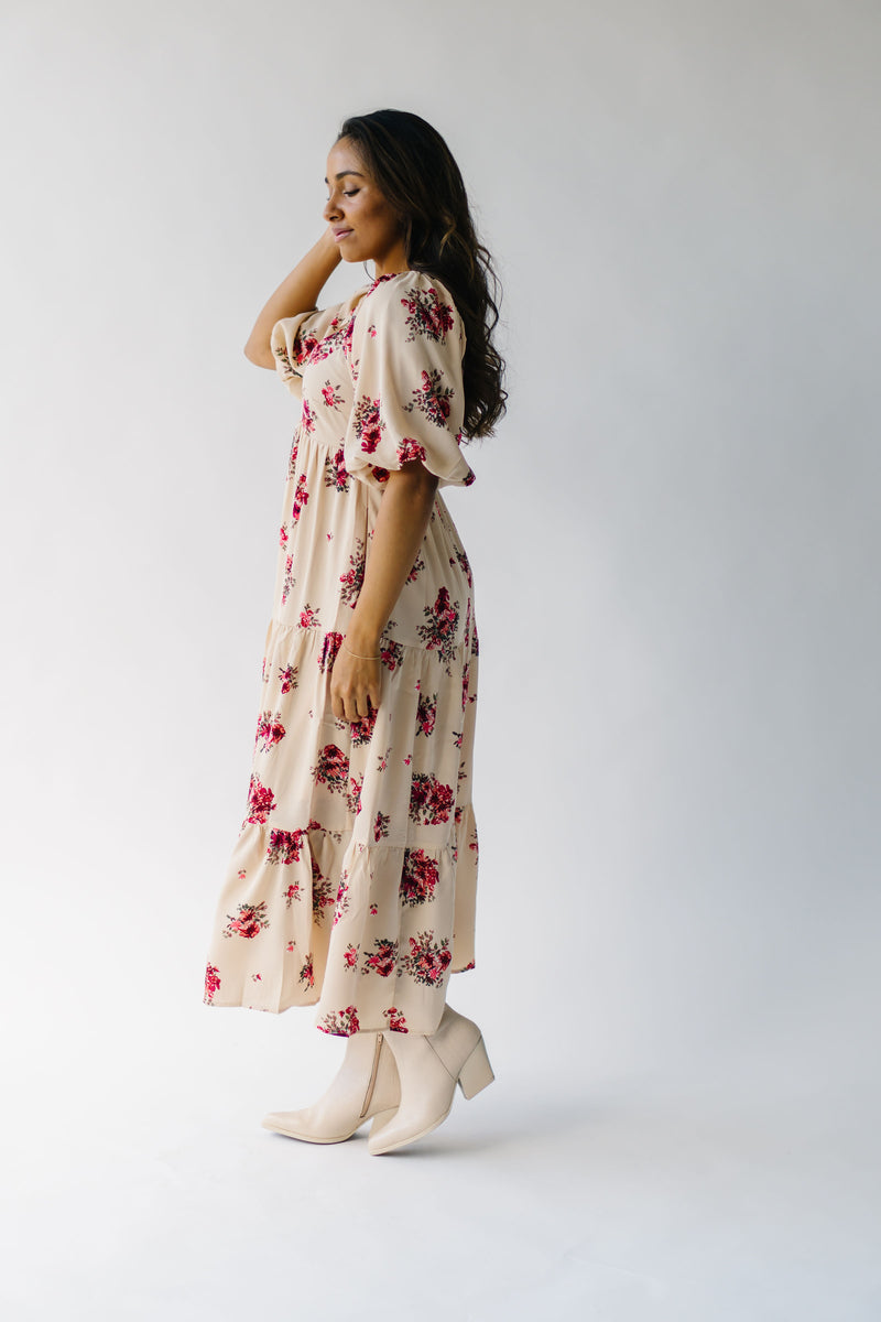 The Scavetta Floral Midi Dress in Beige Multi