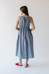 The Margery Striped Bow Detail Midi Dress in Denim + White