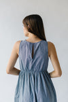 The Margery Striped Bow Detail Midi Dress in Denim + White