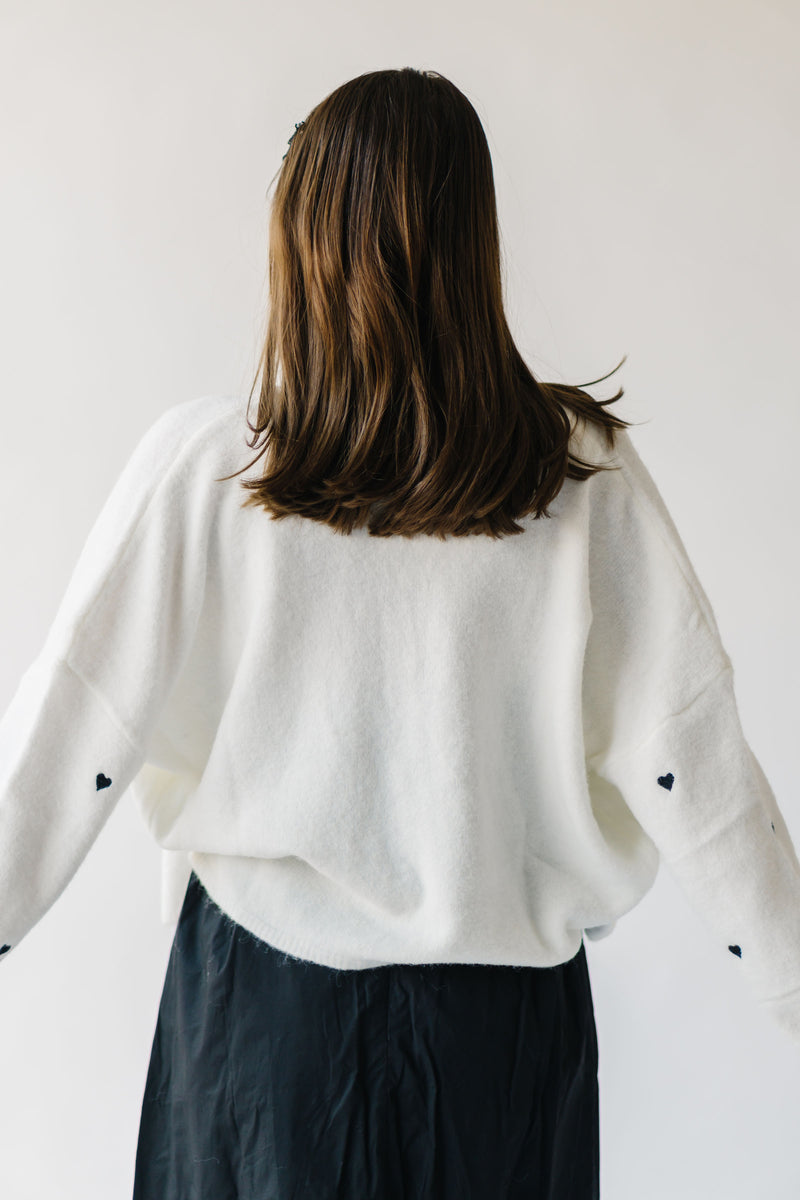 The Riggs Heart Embroidered Button-Down Sweater in Black + White