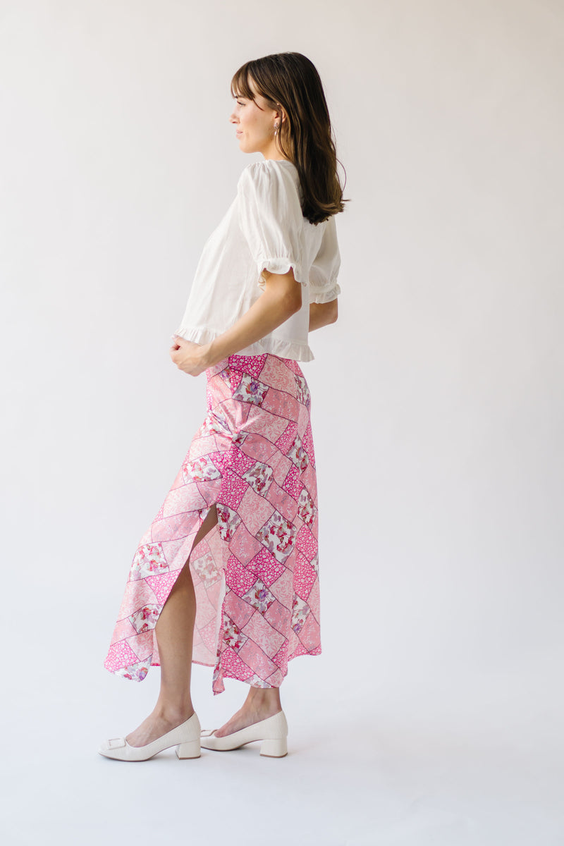 The Wayne Patchwork Floral Maxi Skirt in Pink Multi