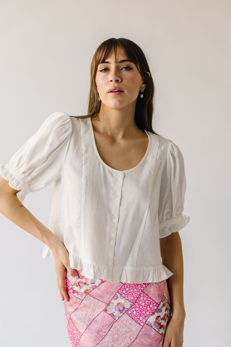 The Landerkin Ruffle Button-Up Blouse in Cream