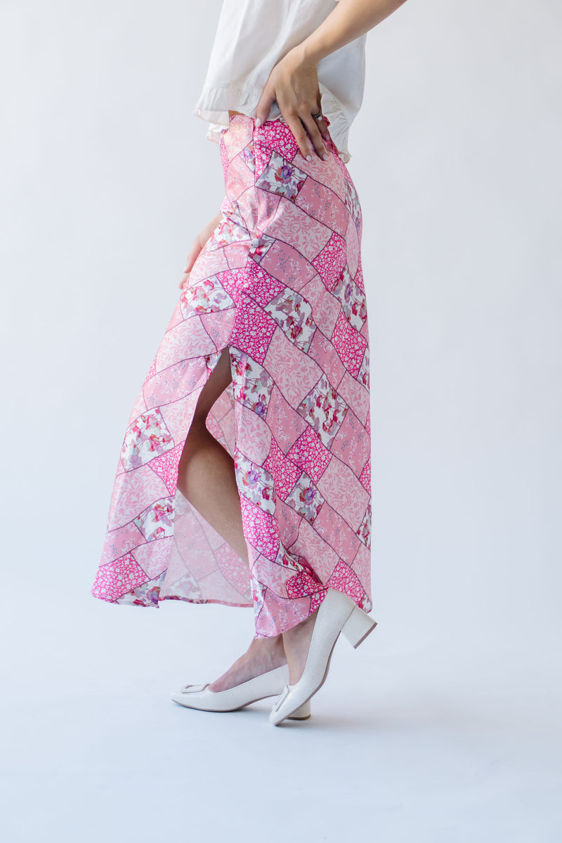 The Wayne Patchwork Floral Maxi Skirt in Pink Multi