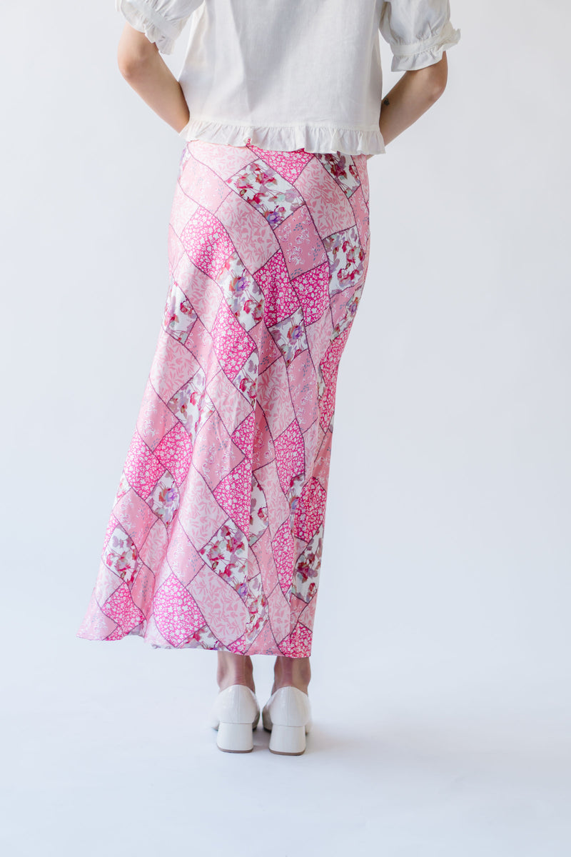 The Wayne Patchwork Floral Maxi Skirt in Pink Multi