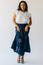 The Finnigan Embroidered Linen Maxi Skirt in Dark Navy