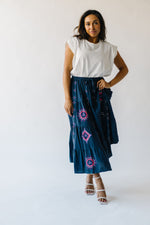 The Finnigan Embroidered Linen Maxi Skirt in Dark Navy