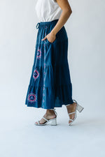 The Finnigan Embroidered Linen Maxi Skirt in Dark Navy