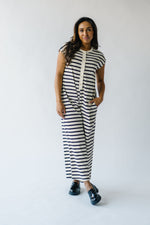 The Keenan Striped Jumpsuit in Black + Cream