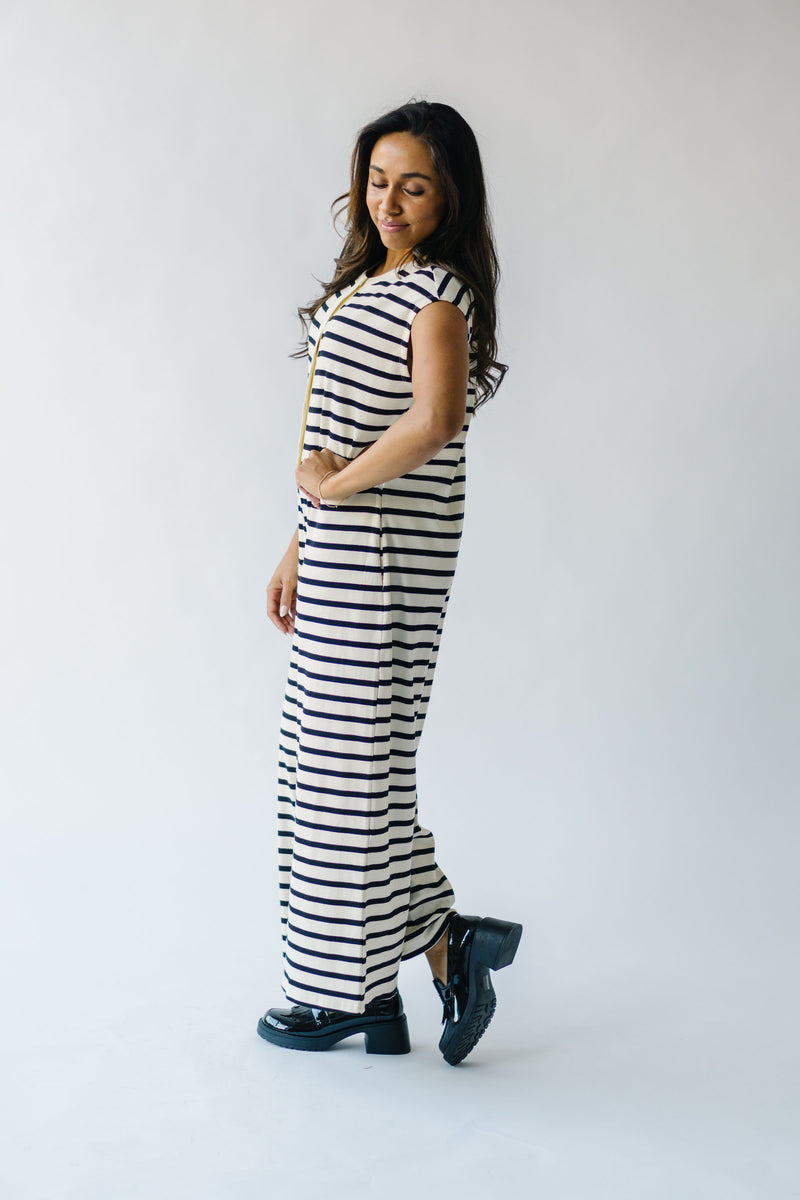 The Keenan Striped Jumpsuit in Black + Cream