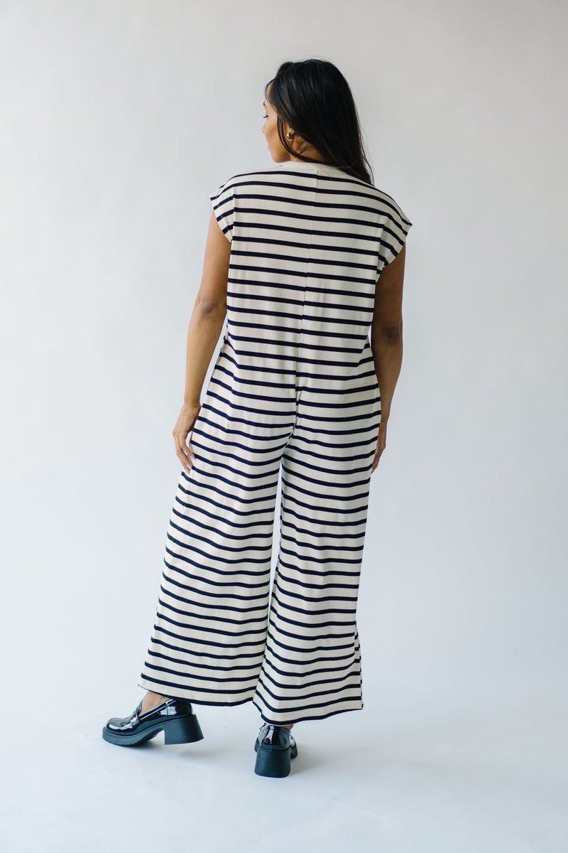 The Keenan Striped Jumpsuit in Black + Cream