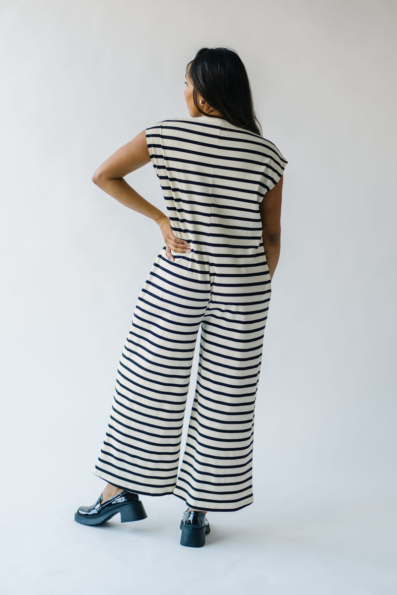 The Keenan Striped Jumpsuit in Black + Cream