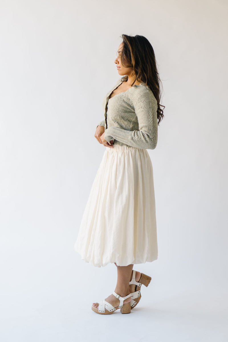 The Malson Crinkle Midi Skirt in Cream