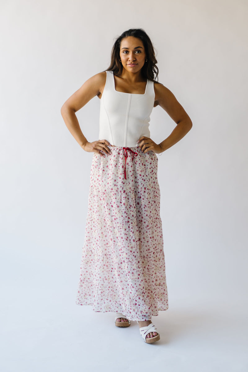 The Kogan Floral Tiered Maxi Skirt in Red Multi