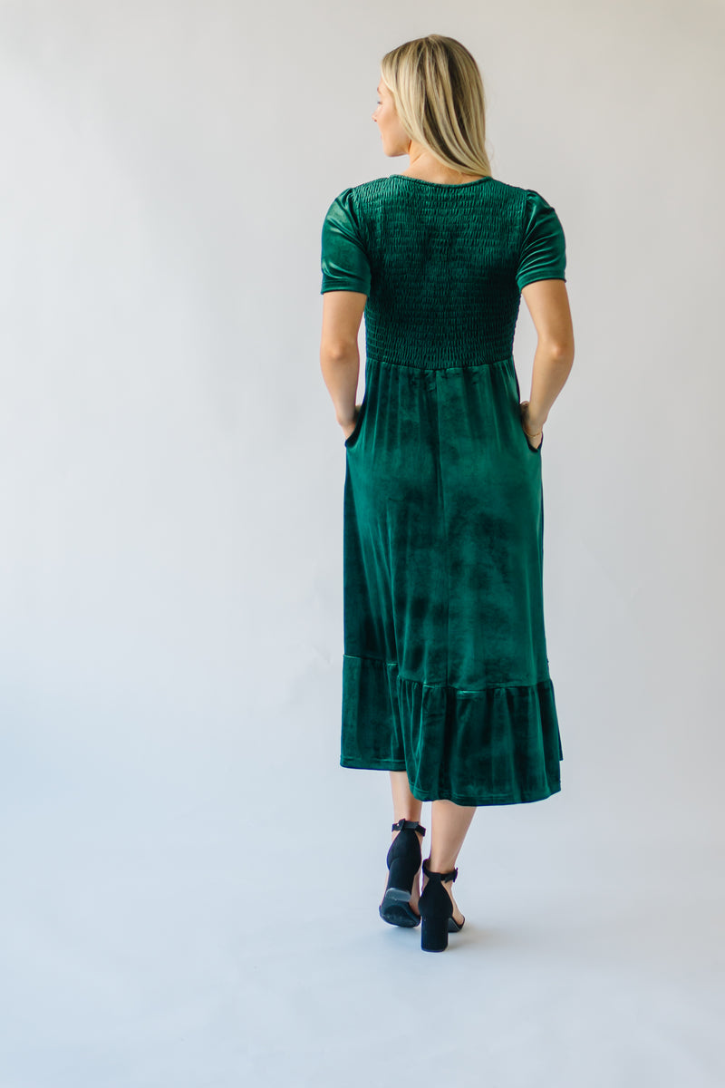 The Noonan Velvet Midi Dress in Hunter Green