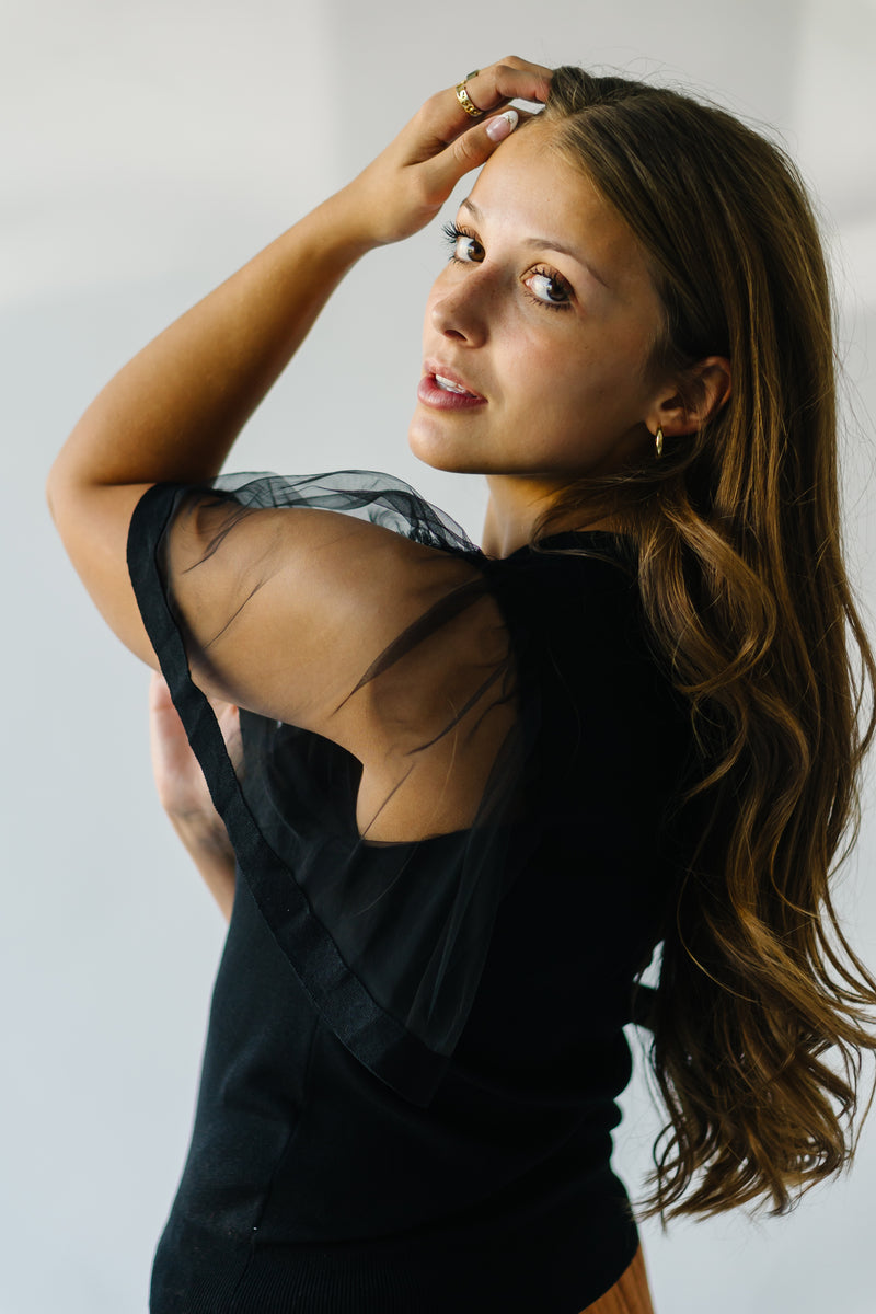 The Scipio Sheer Sleeved Blouse in Black