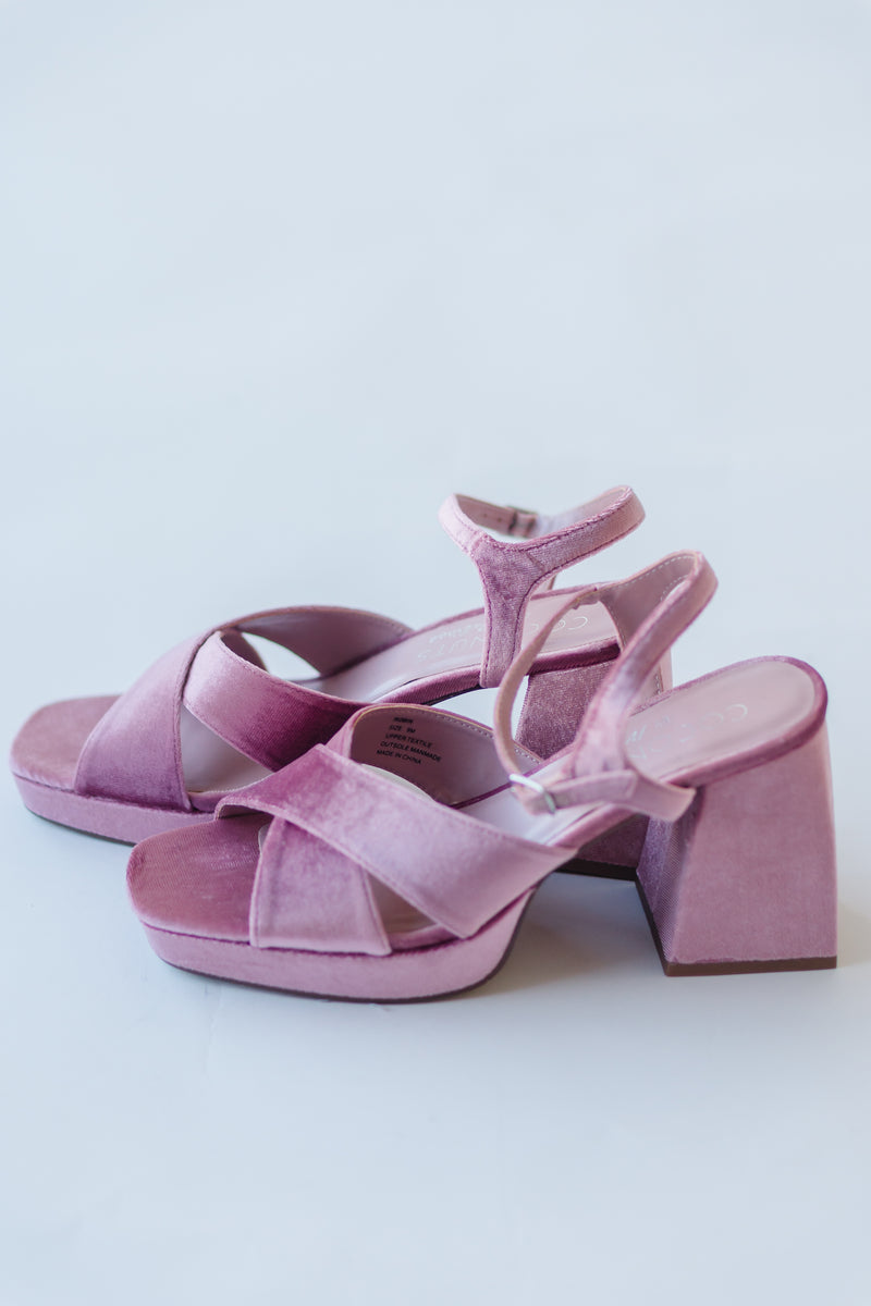 Boohoo Velvet Block Heels in Pink | Lyst UK