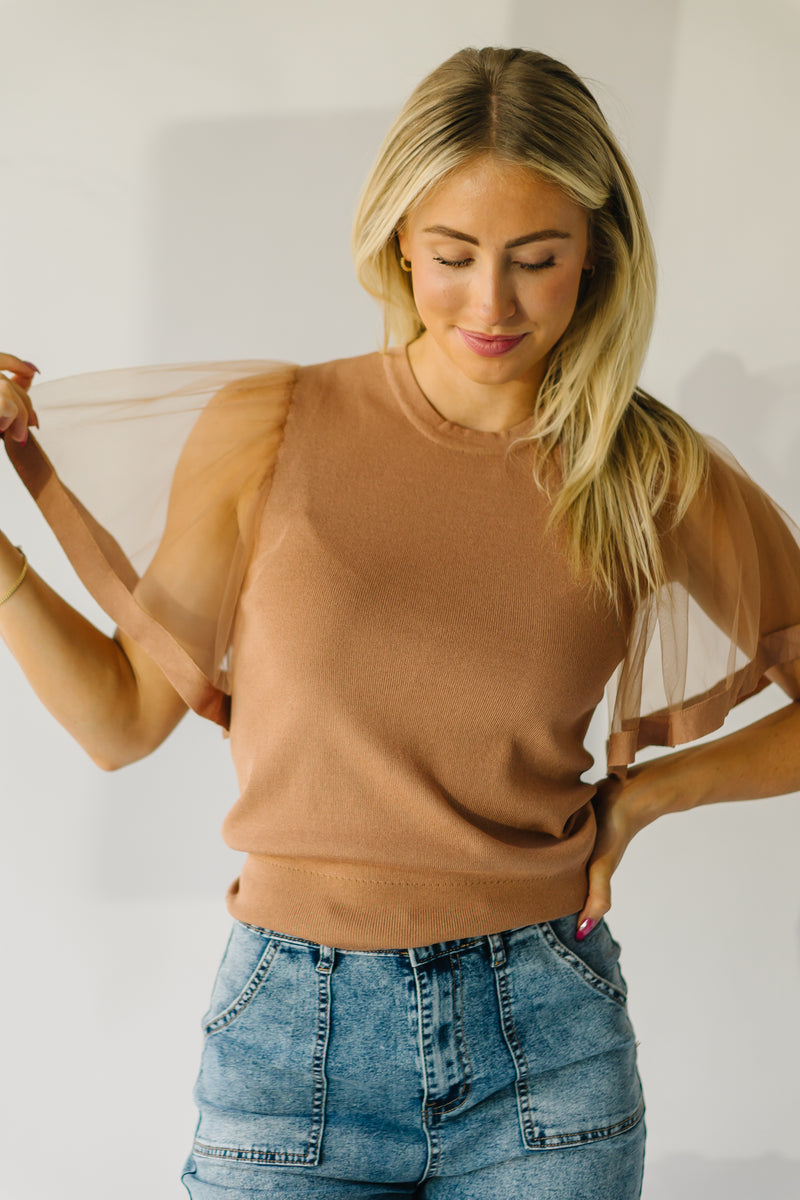 The Scipio Sheer Sleeved Blouse in Camel