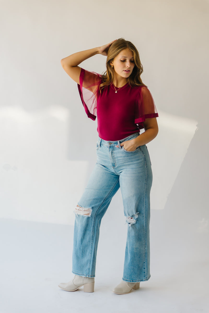 The Scipio Sheer Sleeved Blouse in Ruby