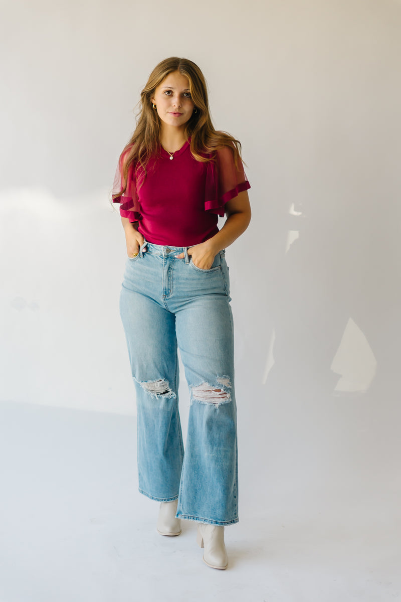 The Scipio Sheer Sleeved Blouse in Ruby