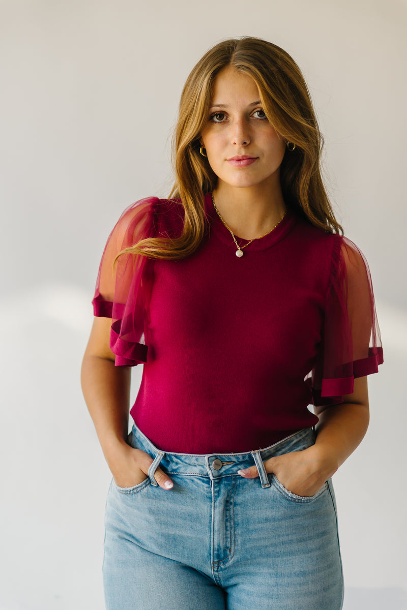 The Scipio Sheer Sleeved Blouse in Ruby