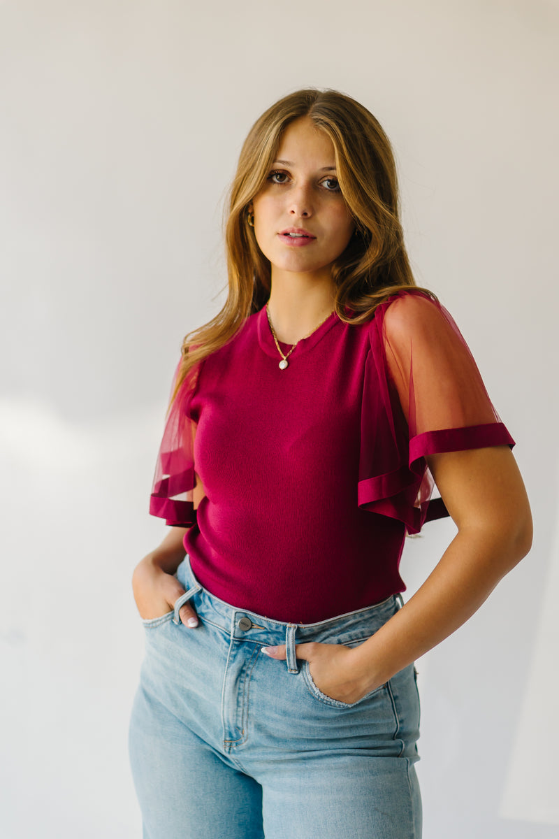 The Scipio Sheer Sleeved Blouse in Ruby
