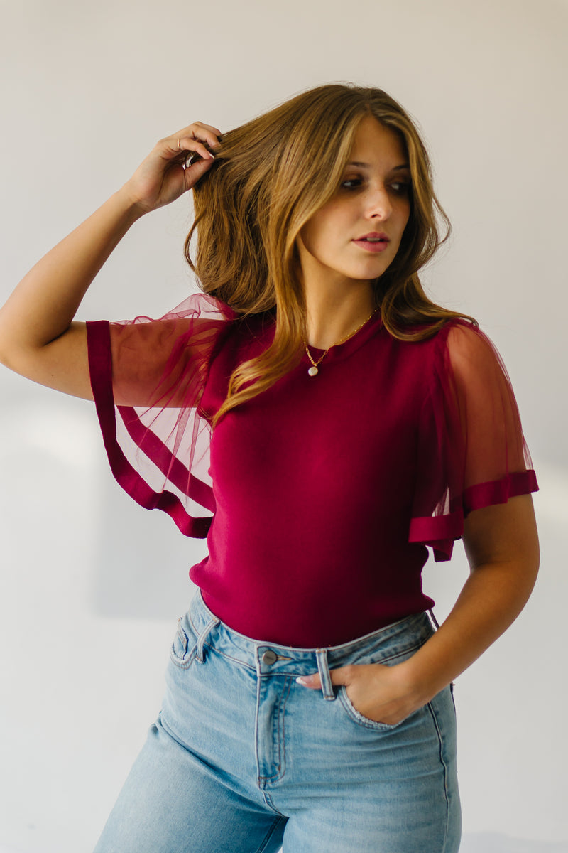 The Scipio Sheer Sleeved Blouse in Ruby